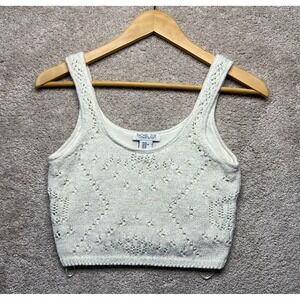 Rachel Zoe Cream Knit Cropped Tank Top Sparkle Textured Feminine Cottage Small